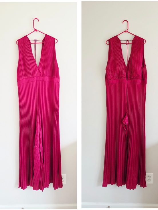 Abercrombie & Fitch Giselle Pleated Sleeveless Plunge Wide Leg Jumpsuit XXL - Picture 2 of 5